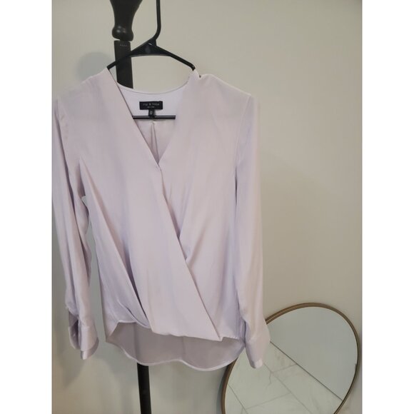 rag & bone Light Purple Victor Silk Long Sleeve Blouse Shirt Satin Cuff Hi Lo Xs - Picture 2 of 8